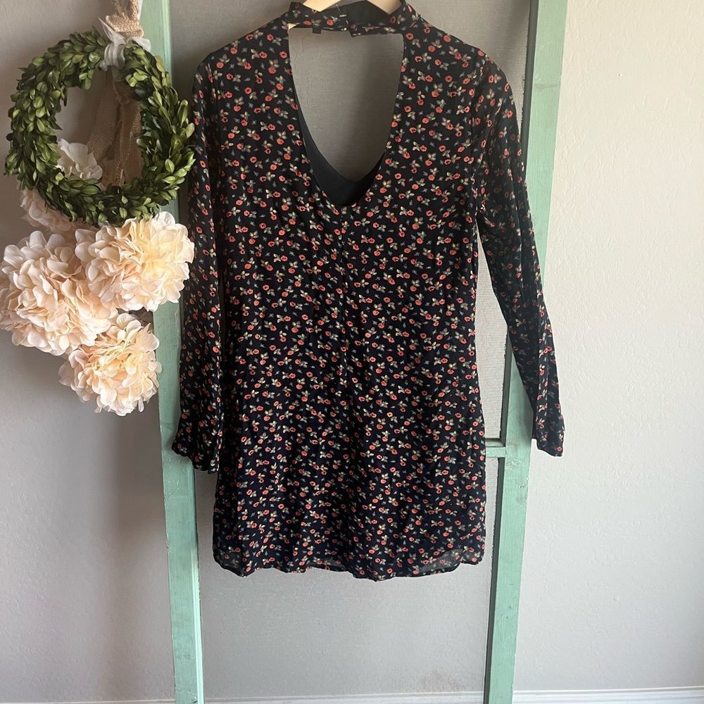 Sanctuary Dakota A-line Choker Mini Black Floral Dress Size S - Picture 6 of 7